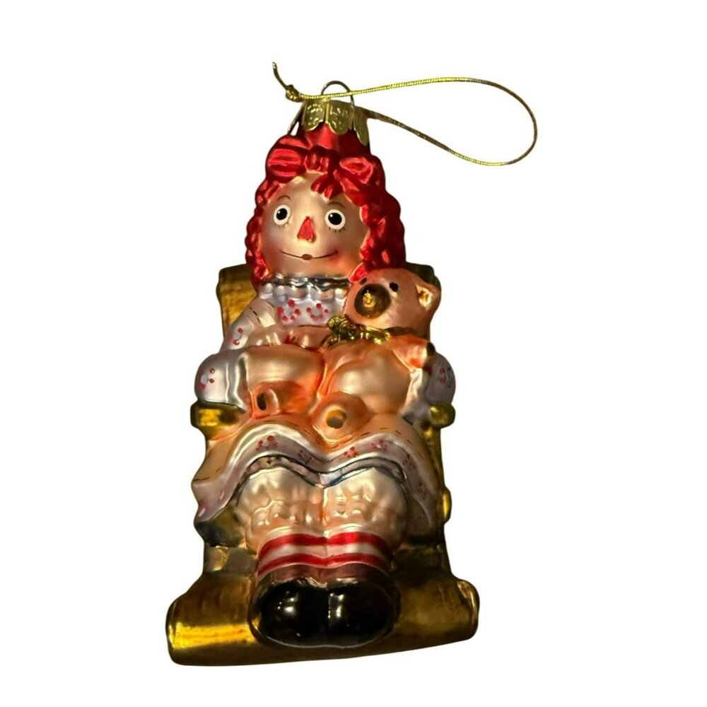 Kurt Adler Raggedy Ann Hand-Crafted Glass Christmas Ornament On Rocking Chair Wi